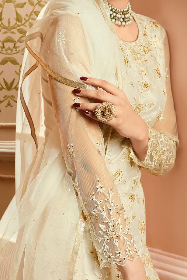 Off White With Golden Touch Embroidered Gharara Suit