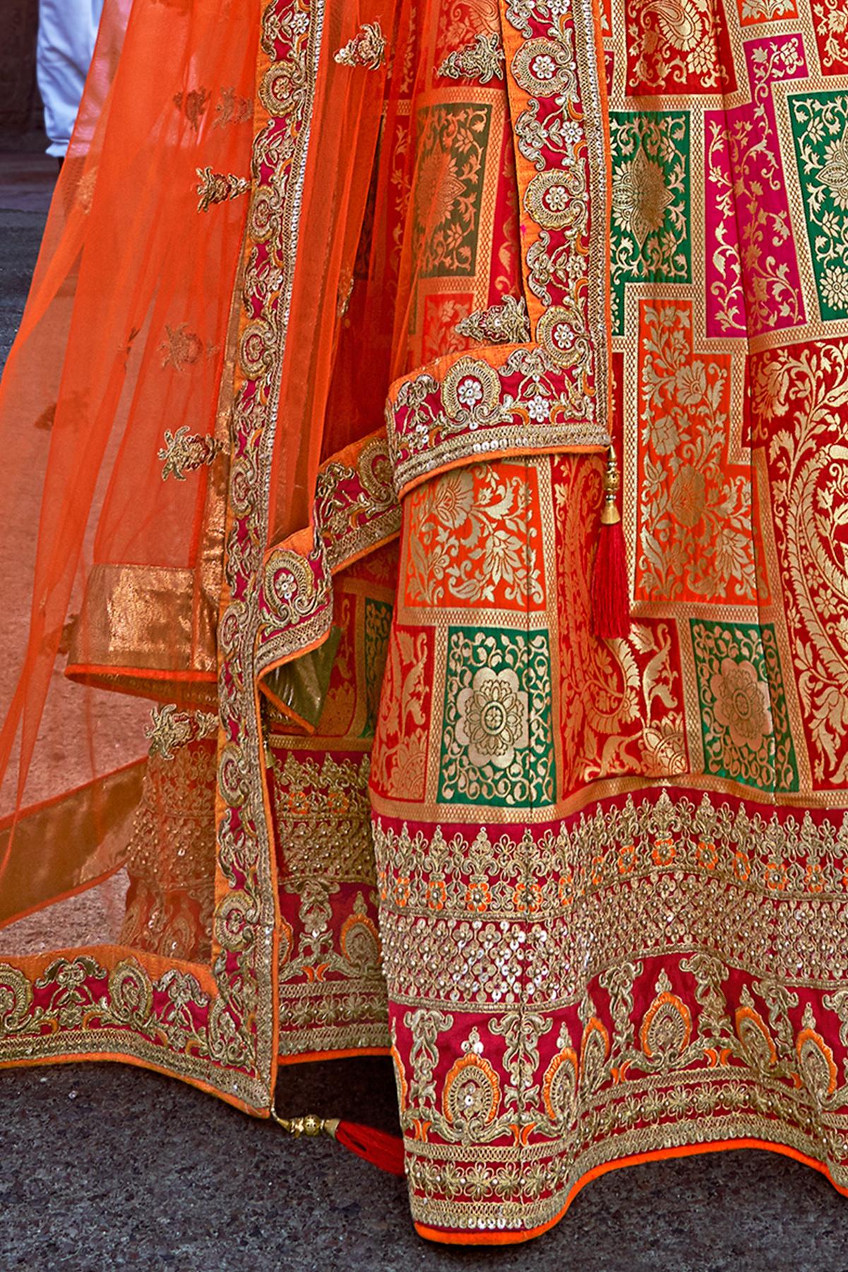 Red and Orange Wedding Lehenga Choli Set