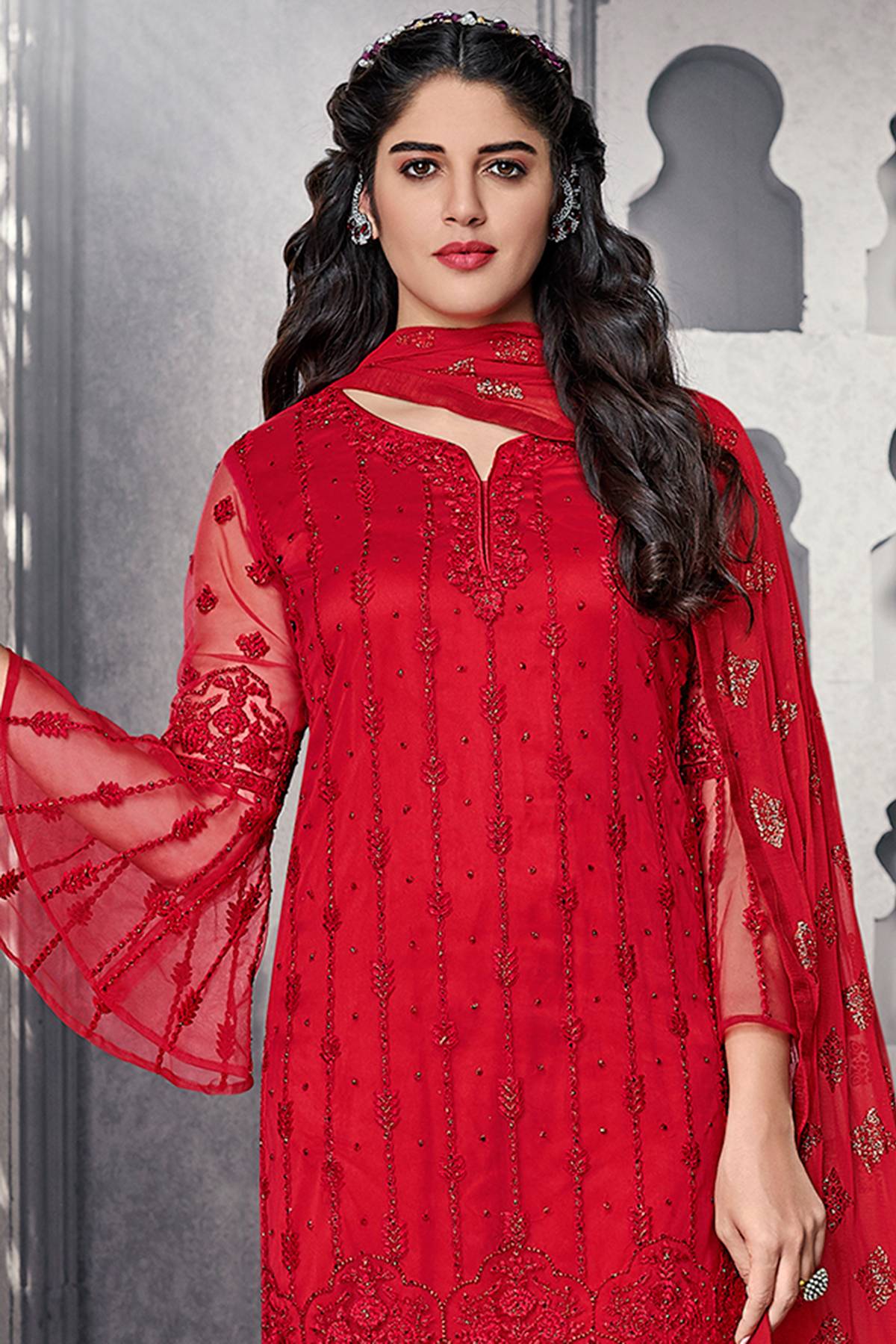 Red Designer Straight Cut Suit