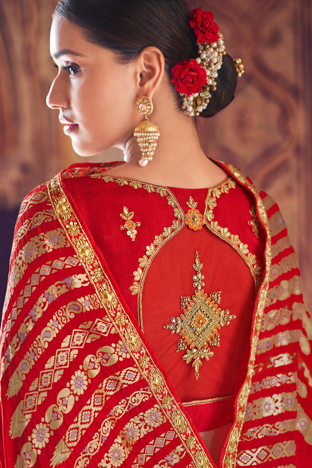 Red Designer Wedding Silk Sari