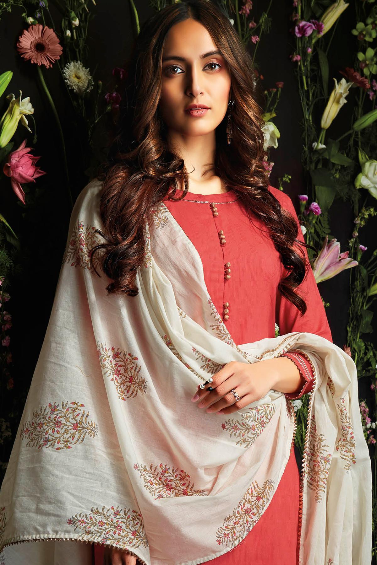 Red Printed Cotton Palazzo Suit