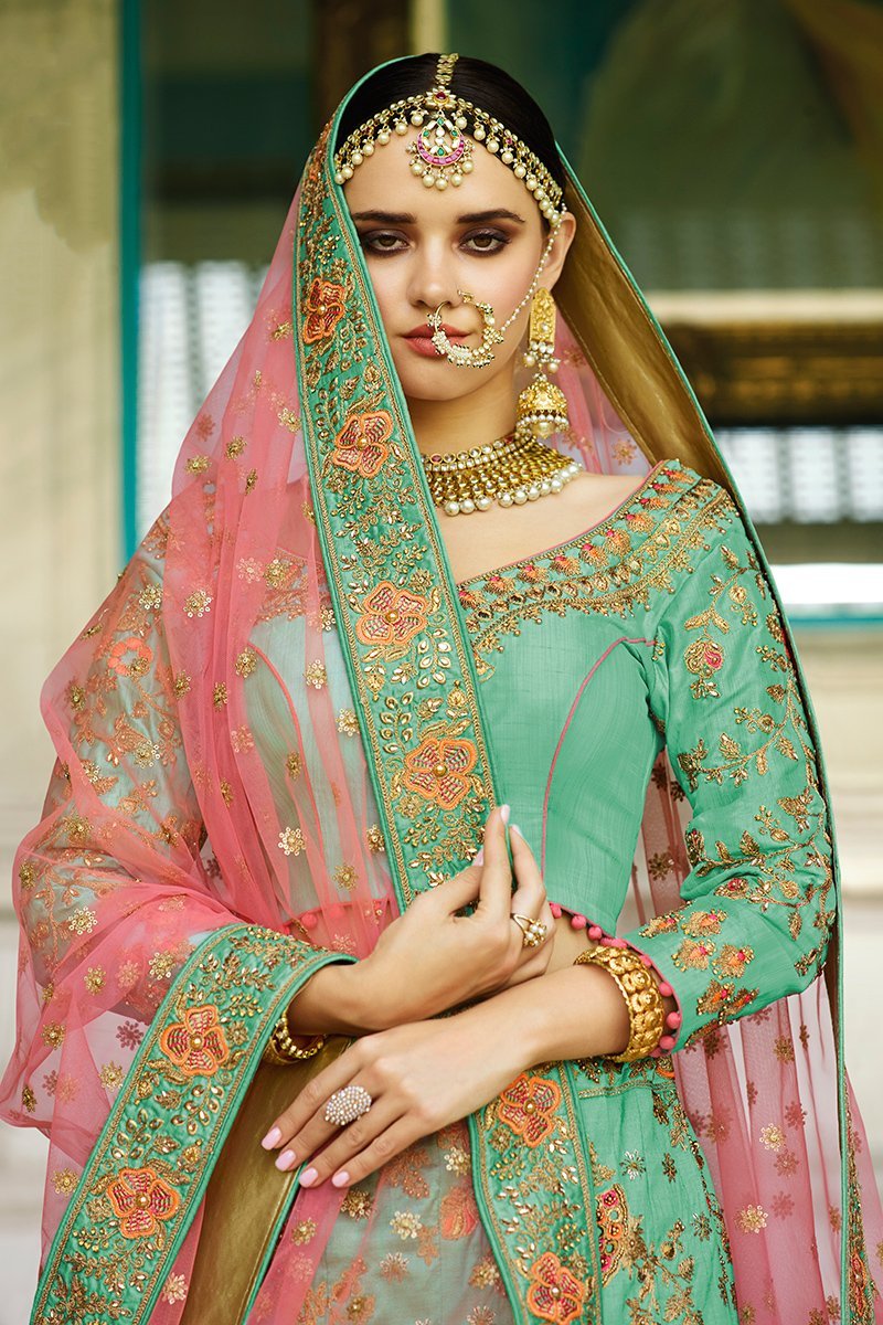 Emerald Green Silk Party Wear Lehenga Choli