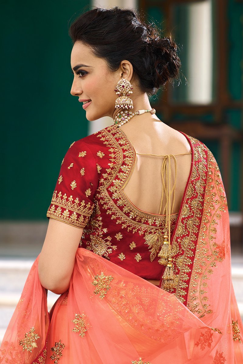 Scarlet Red and Baby Pink Silk Party Wear Lehenga Choli