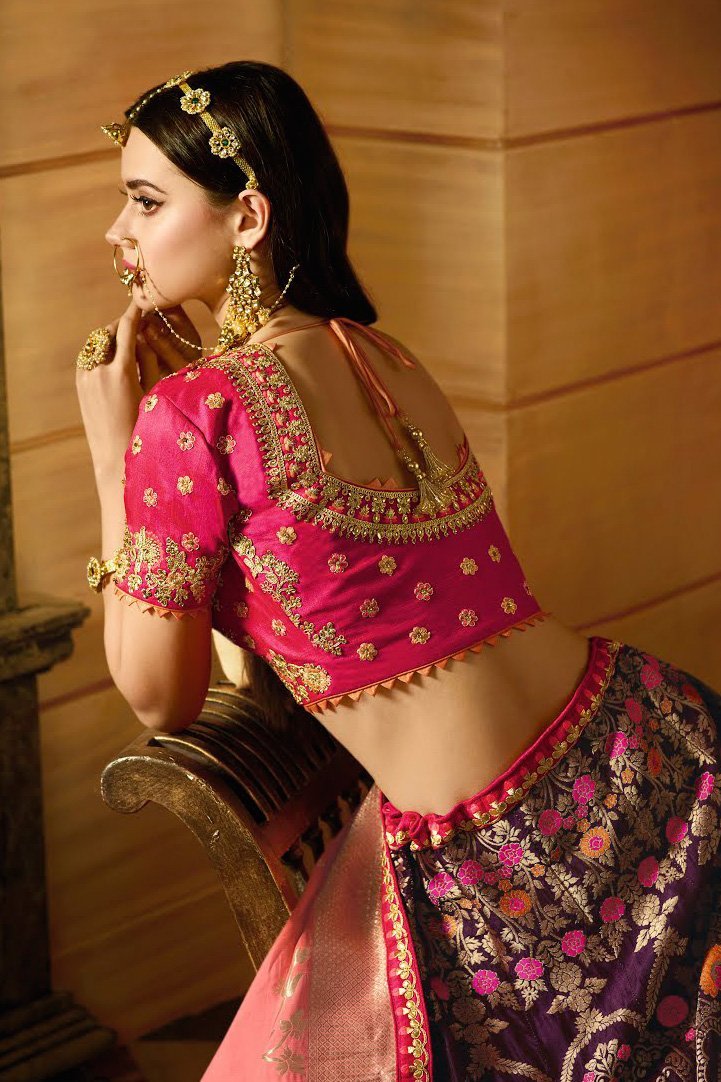 Attractive Pink and Red Silk Party wear Lehanga Set