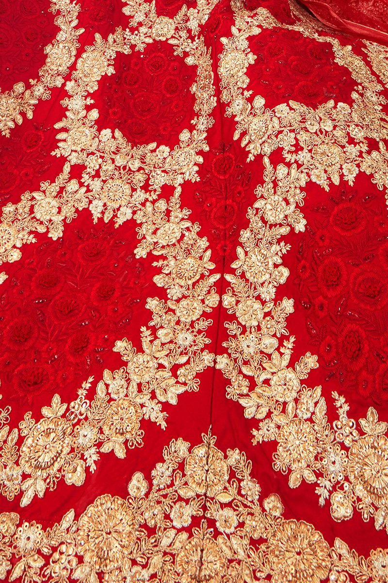 Candy Red Satin Silk Party Wear Lehenga Choli