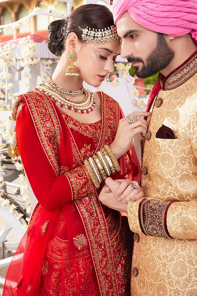 Candy Red Satin Silk Party Wear Lehenga Choli