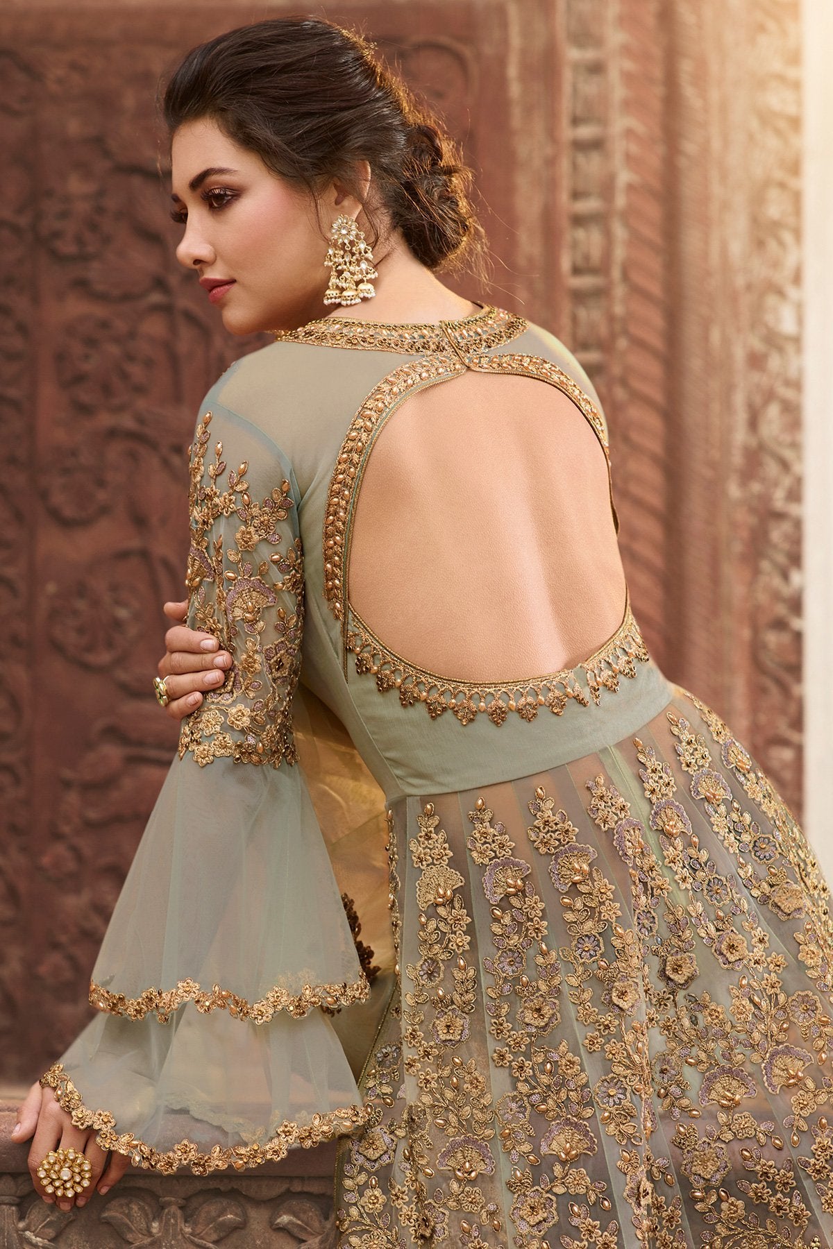 Glamorous Pista Green party wear Anarkali suit