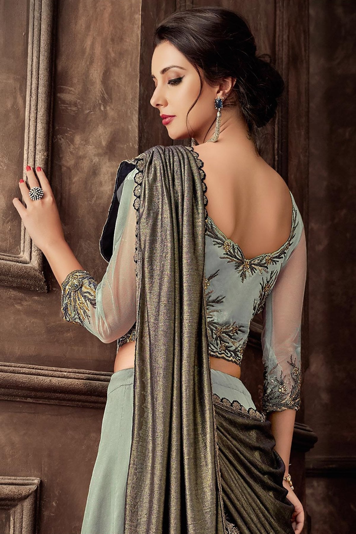 Green colored Taffetta Silk Lehenga Set
