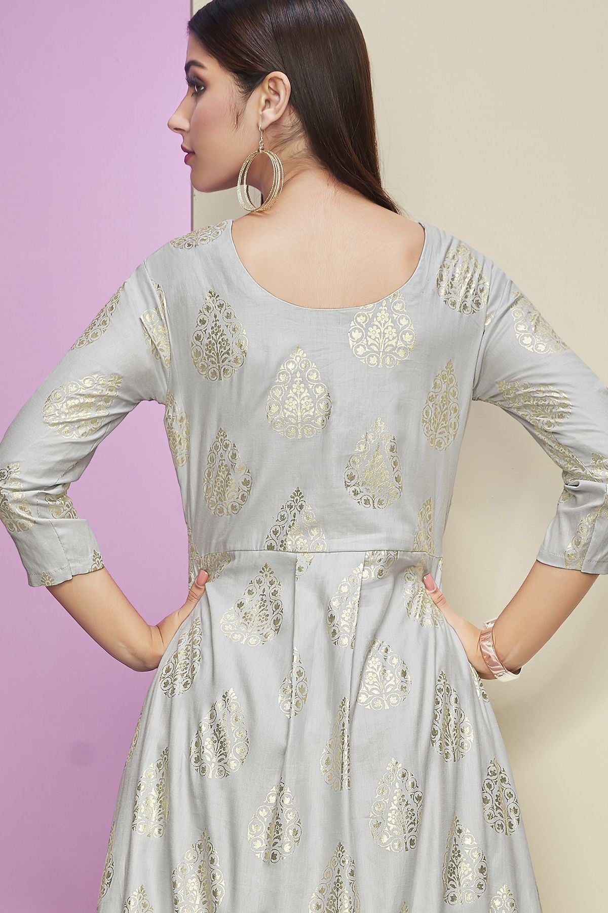 Silver Grey Designer Cotton Kurti With Palazzo