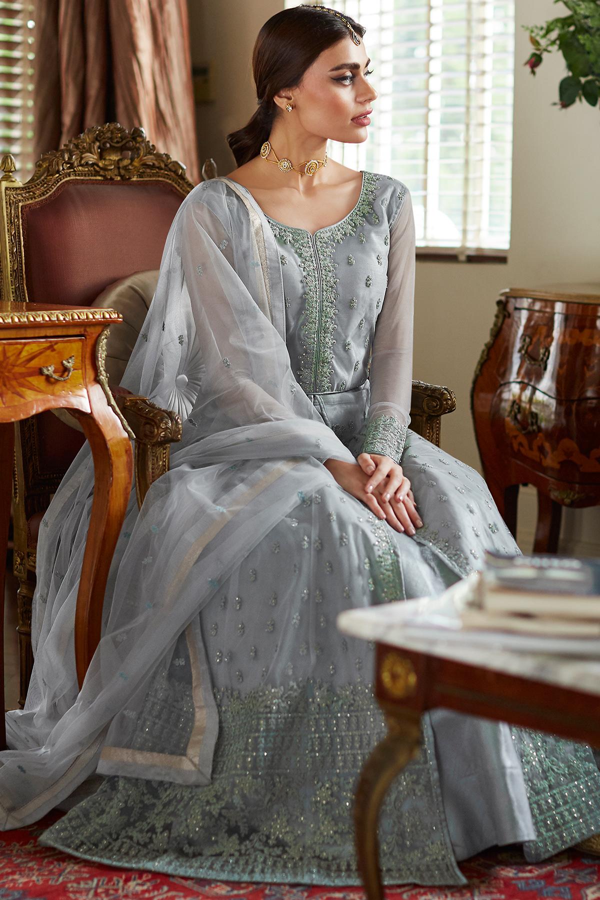 Silver Grey Designer Lehenga Style Suit