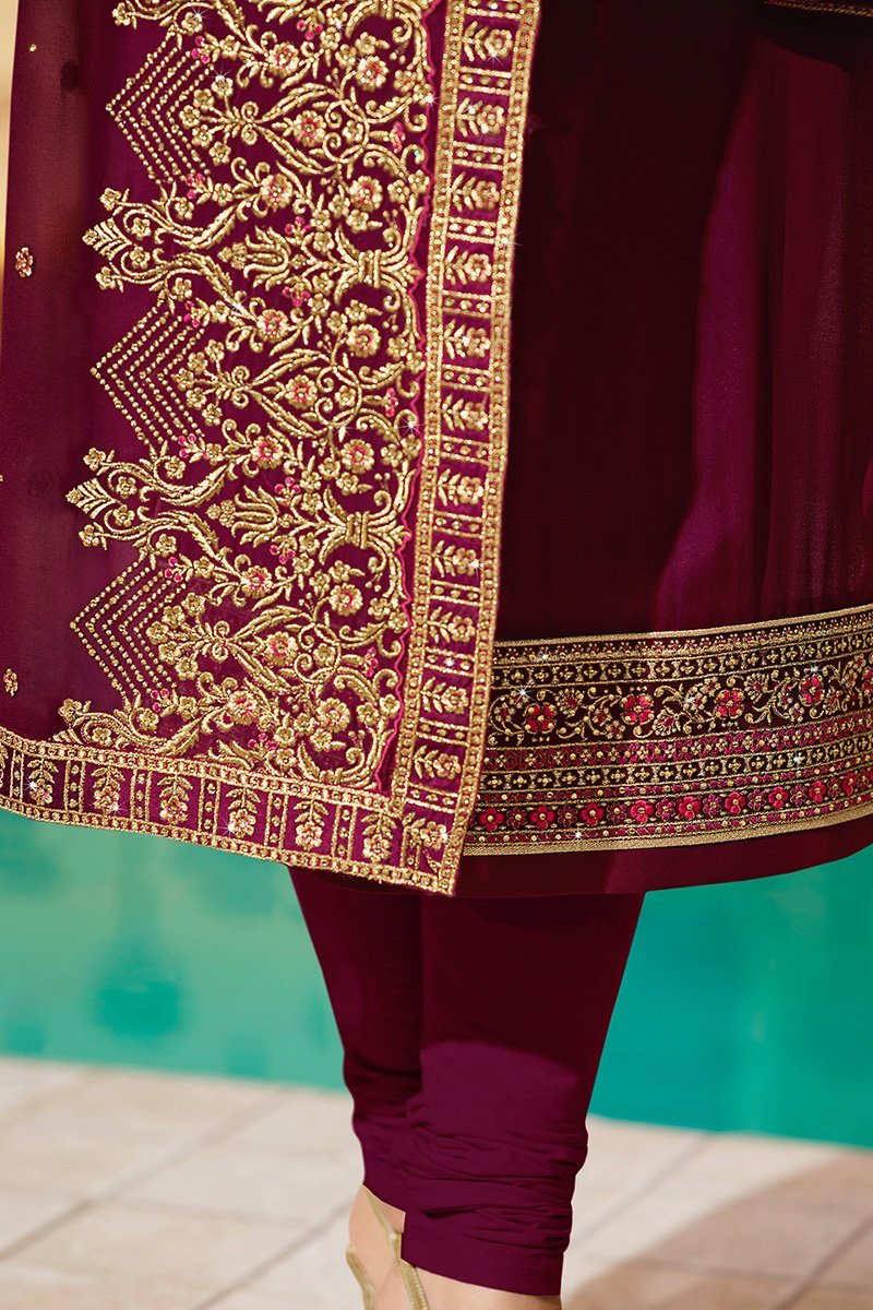 Magenta Pure Georgette Suit with Embroidery and Swarovski Work