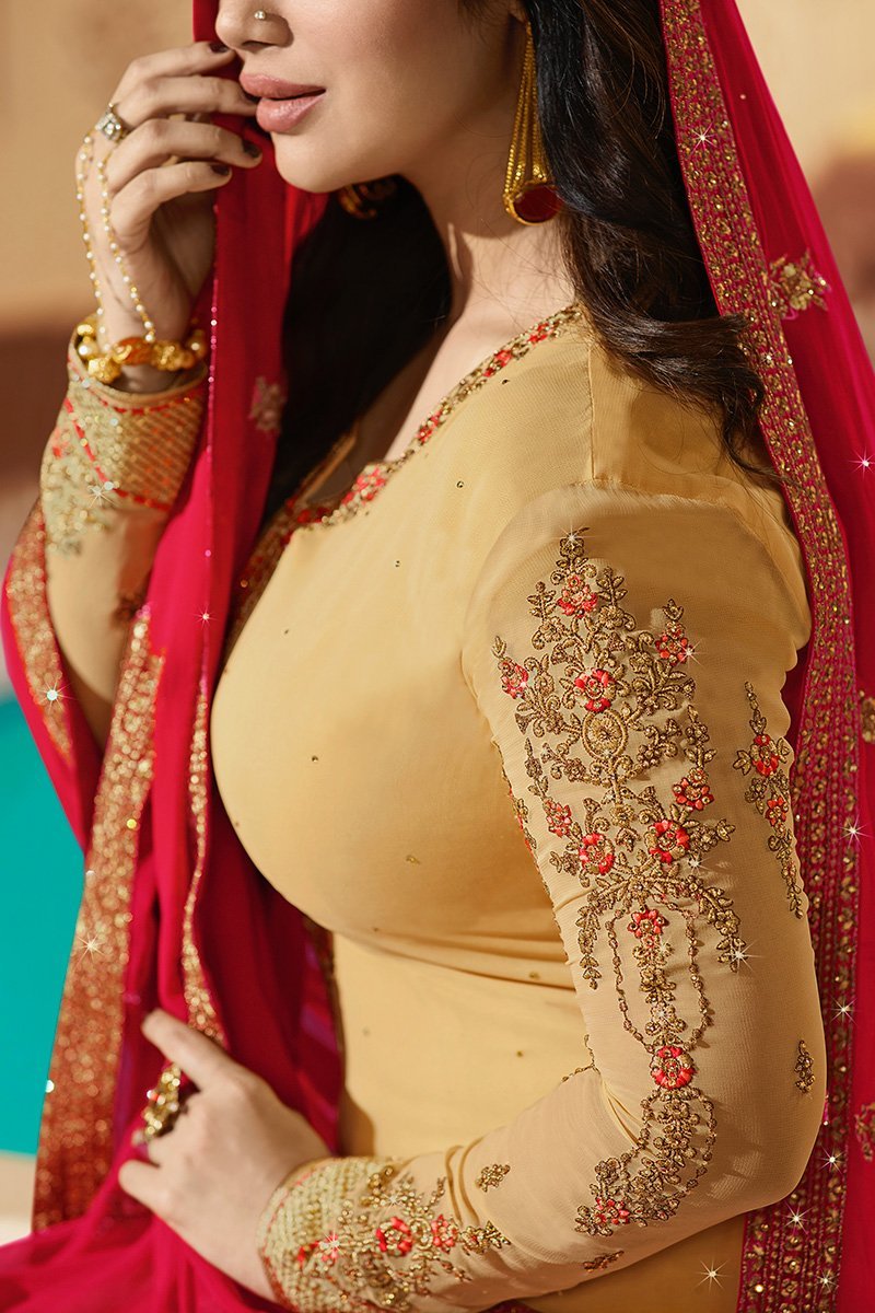 Lemon Pure Georgette Suit with Embroidery and Swarovski Work