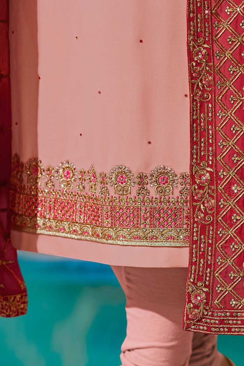 Blush-Pink Pure Georgette Suit with Embroidery and Swarovski Work