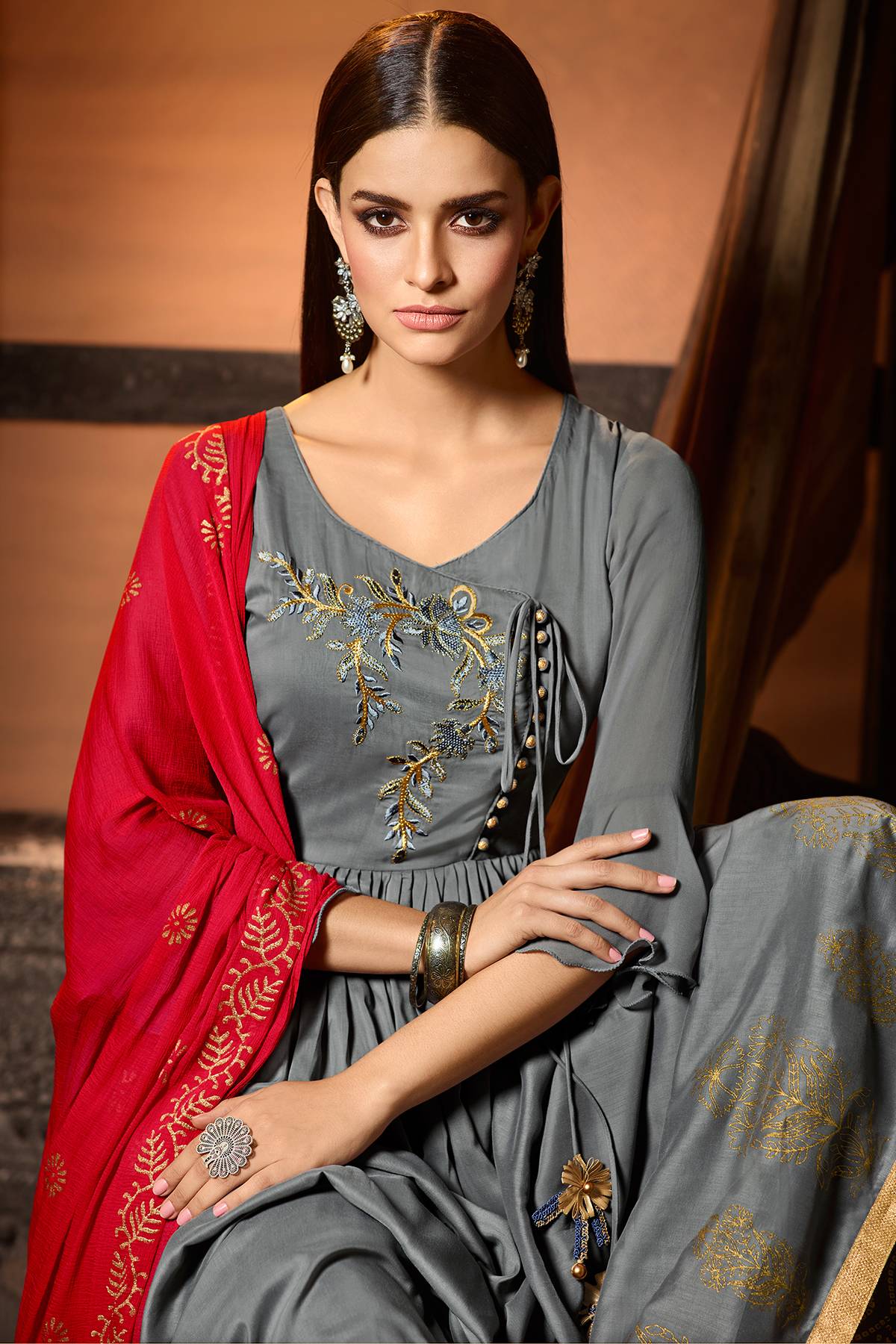 Stunning Grey Designer Palazzo Suit