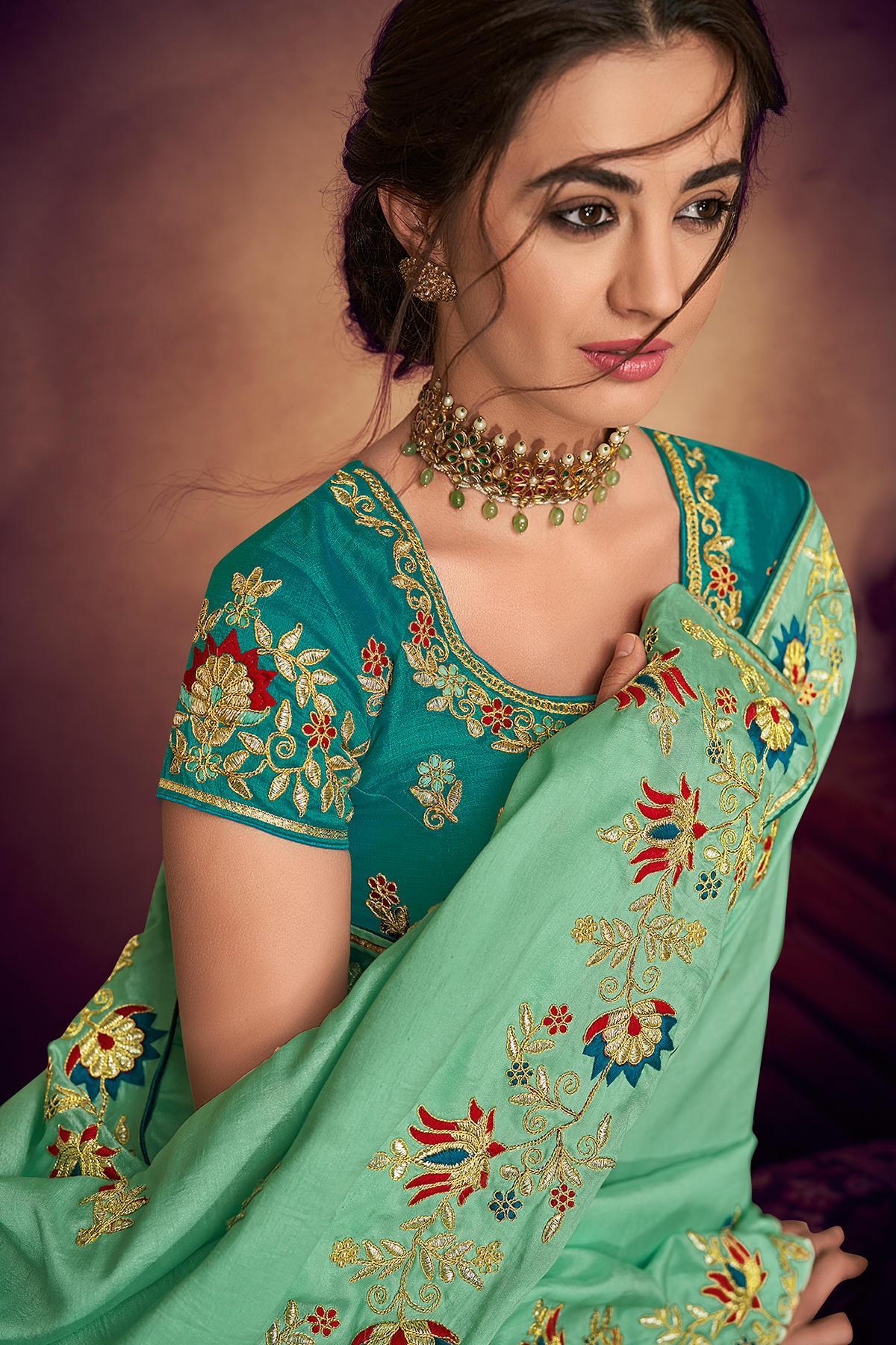 Teal and Ocean Blue Designer Saree