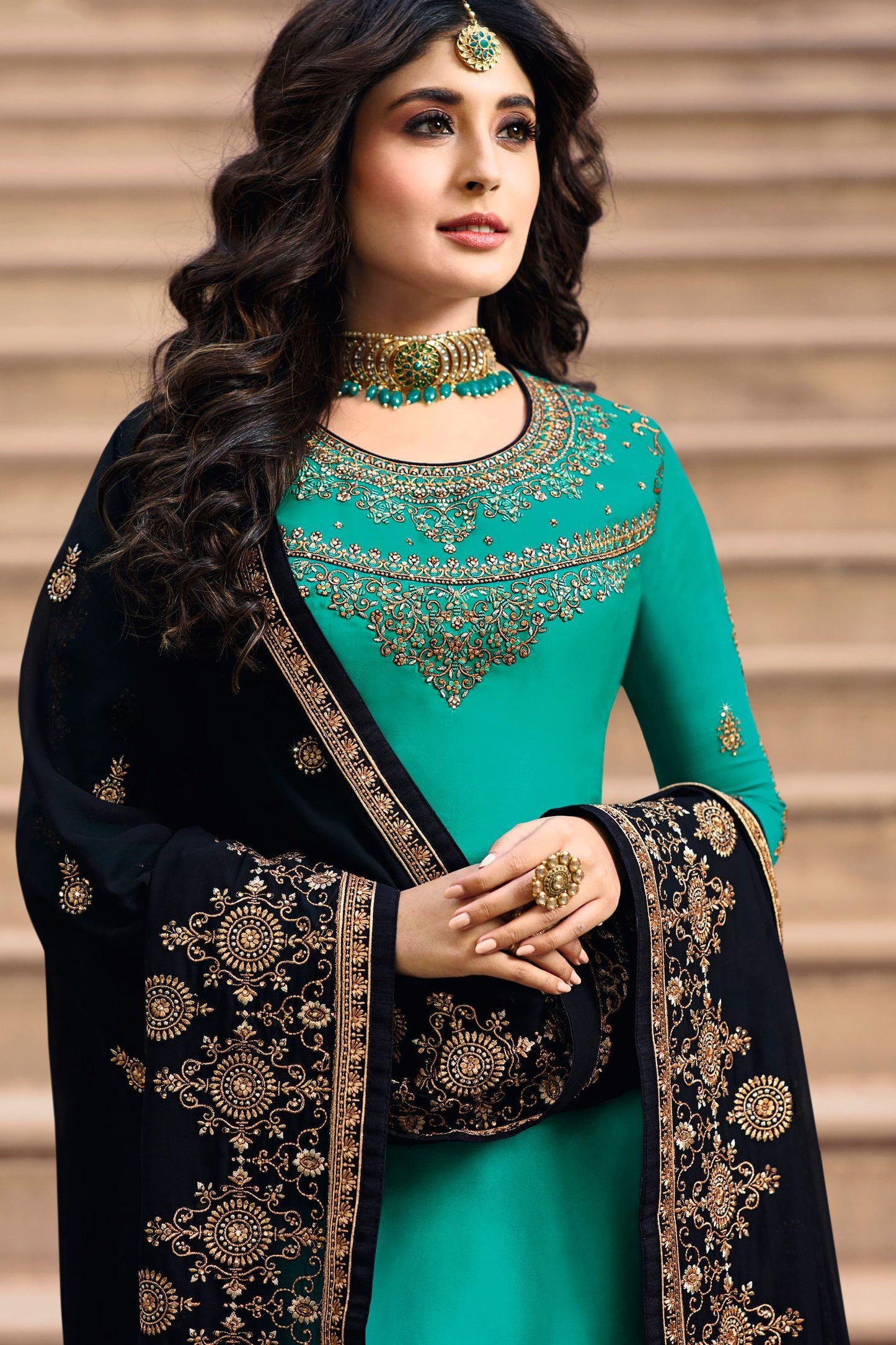 Teal Blue Georgette Casual Suit
