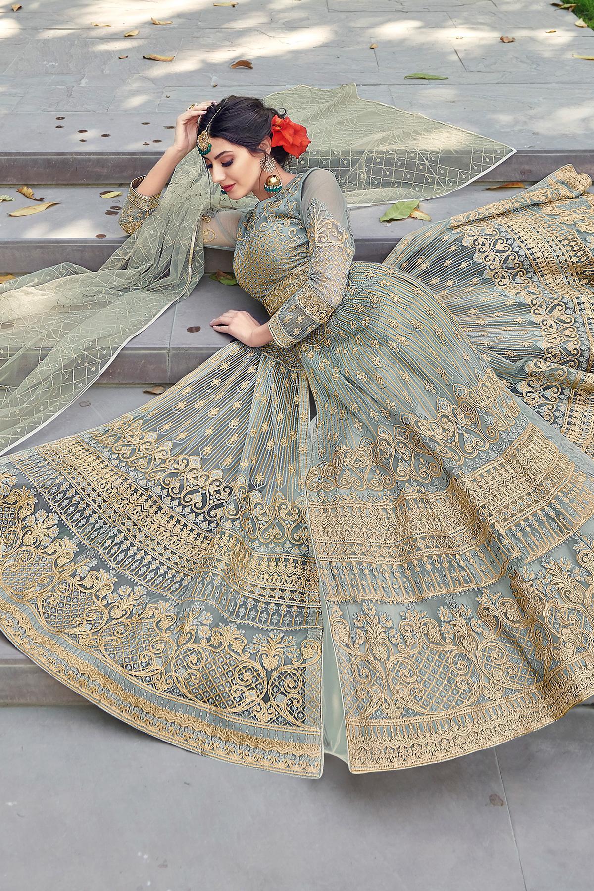 Teal Embroidered Designer Anarkali Suit