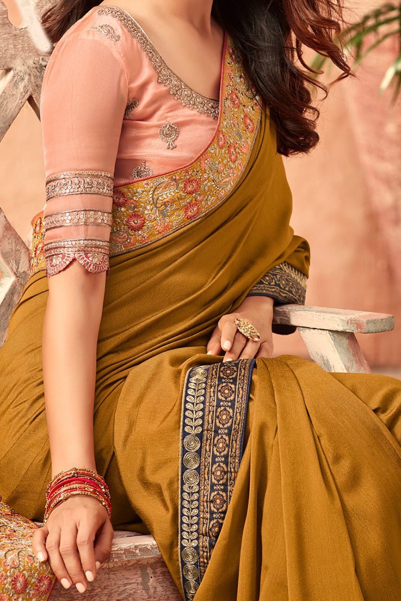 Dijon-Yellow Nyraa Silk saree with Lavender-Pink Blouse