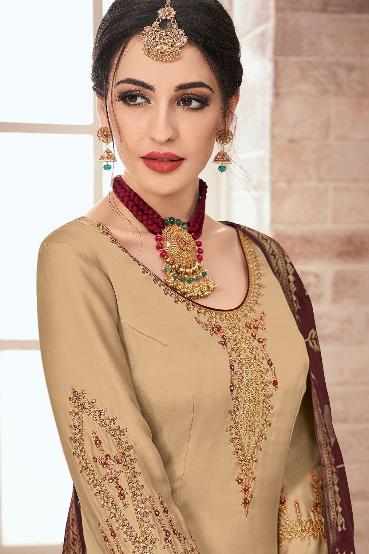 Tortilla Embroidered Georgette Straight Suit