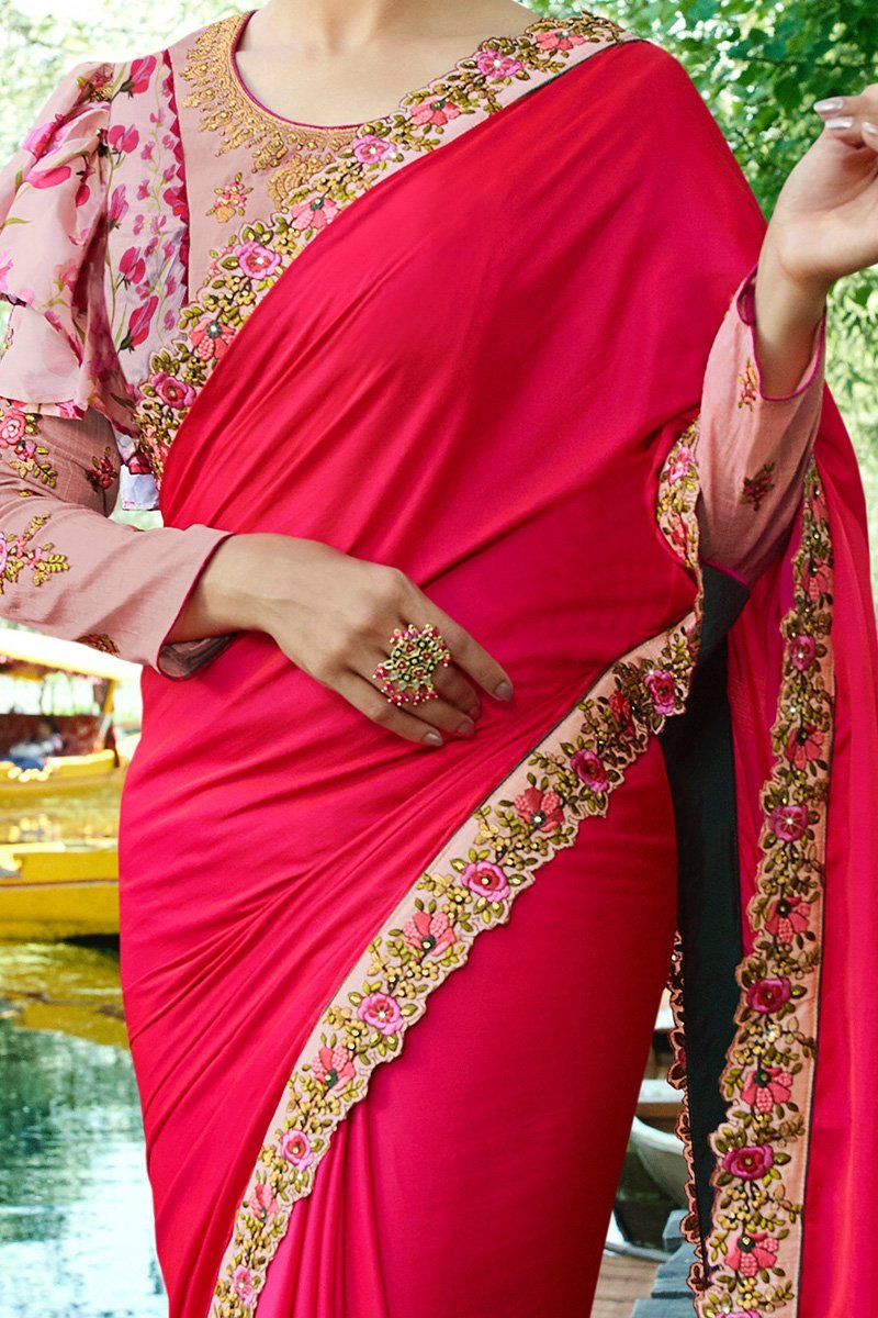 Rose Shade Silk Saree Full-Bodied Blouse