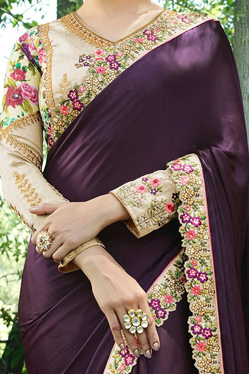 Purple Silk Saree with Heavy blouse