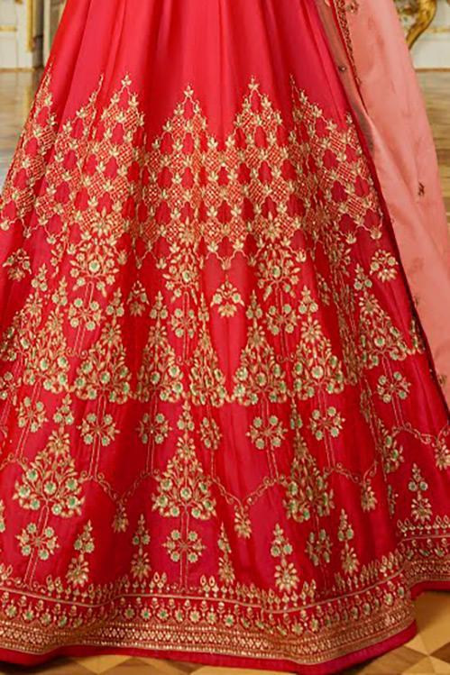 Carrot Red sparkle silk heavy embroidered Lehenga Set