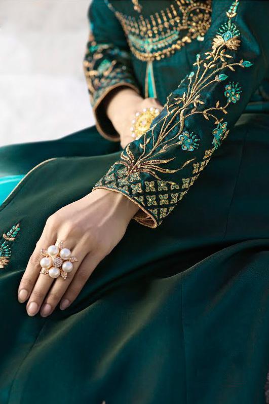 Dark Mehandi and Peach Silk Anarkali Suit