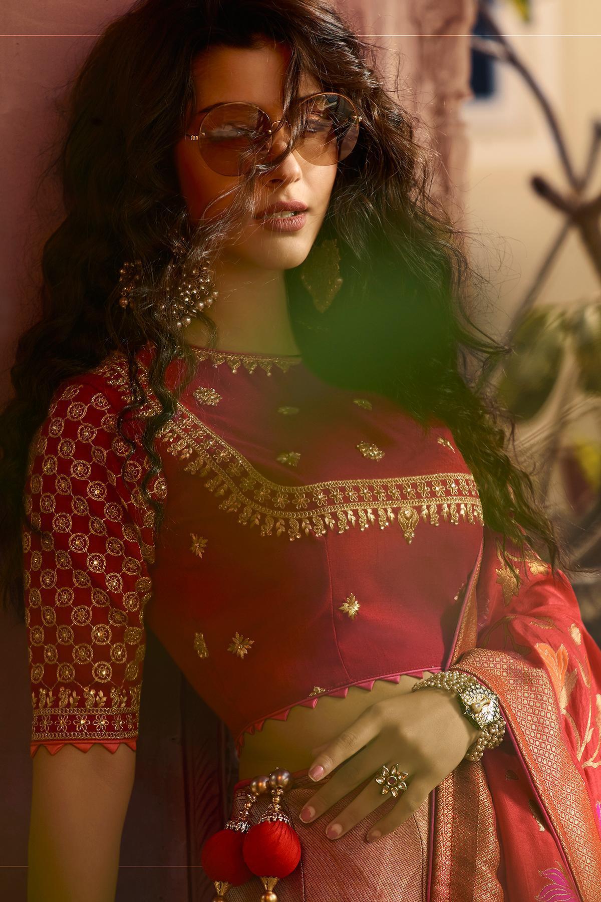 Violet and Scarlet Red Silk Lehenga Choli