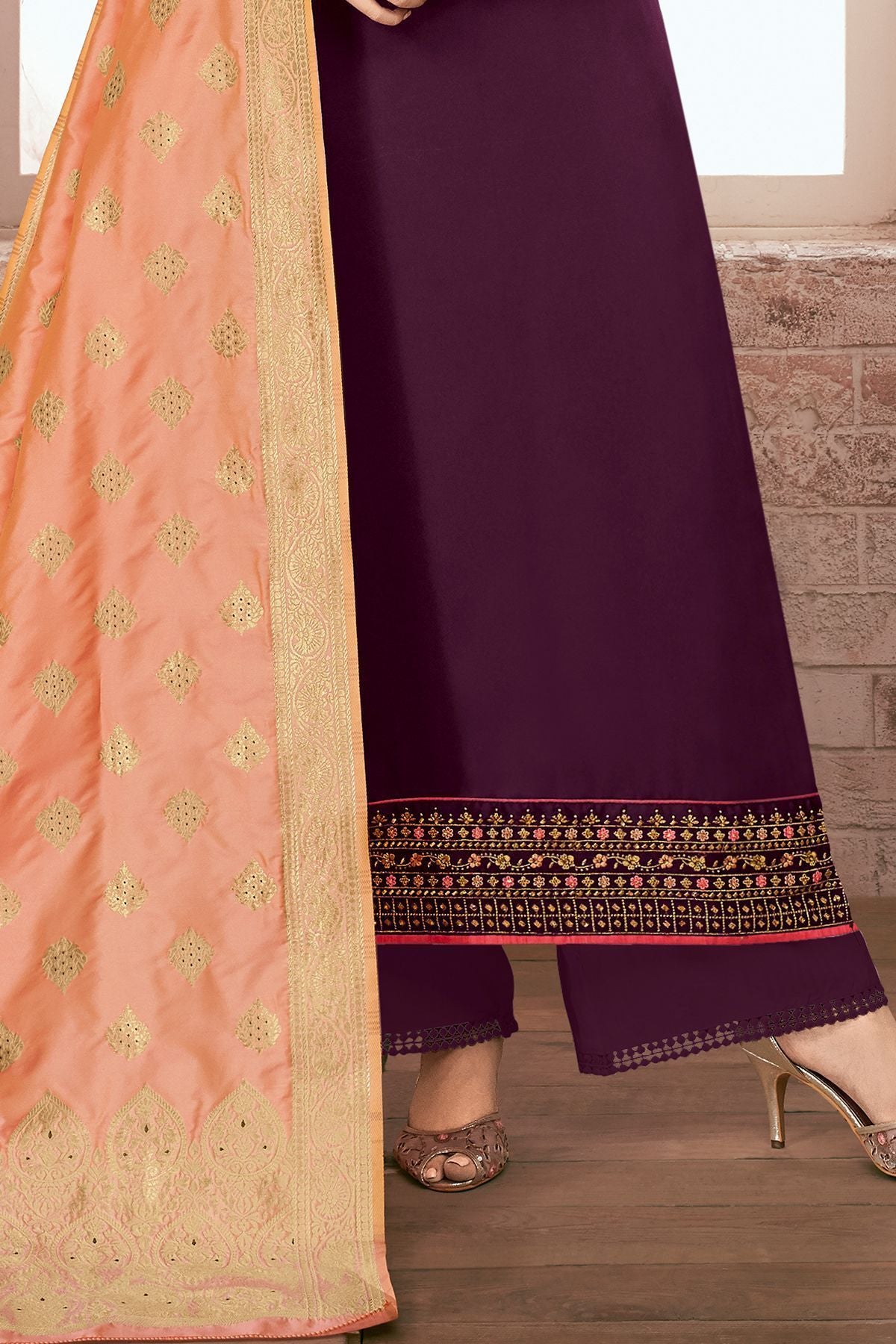 Violet Embroidered Georgette Straight Suit