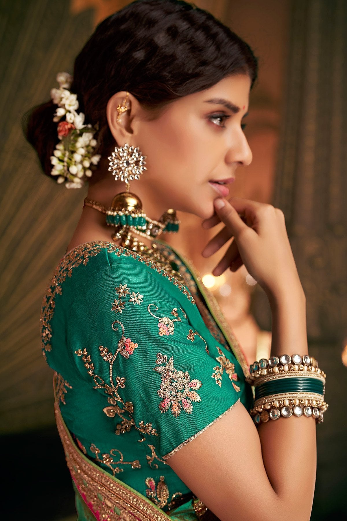 Greens Party Wear Designer Silk Saree