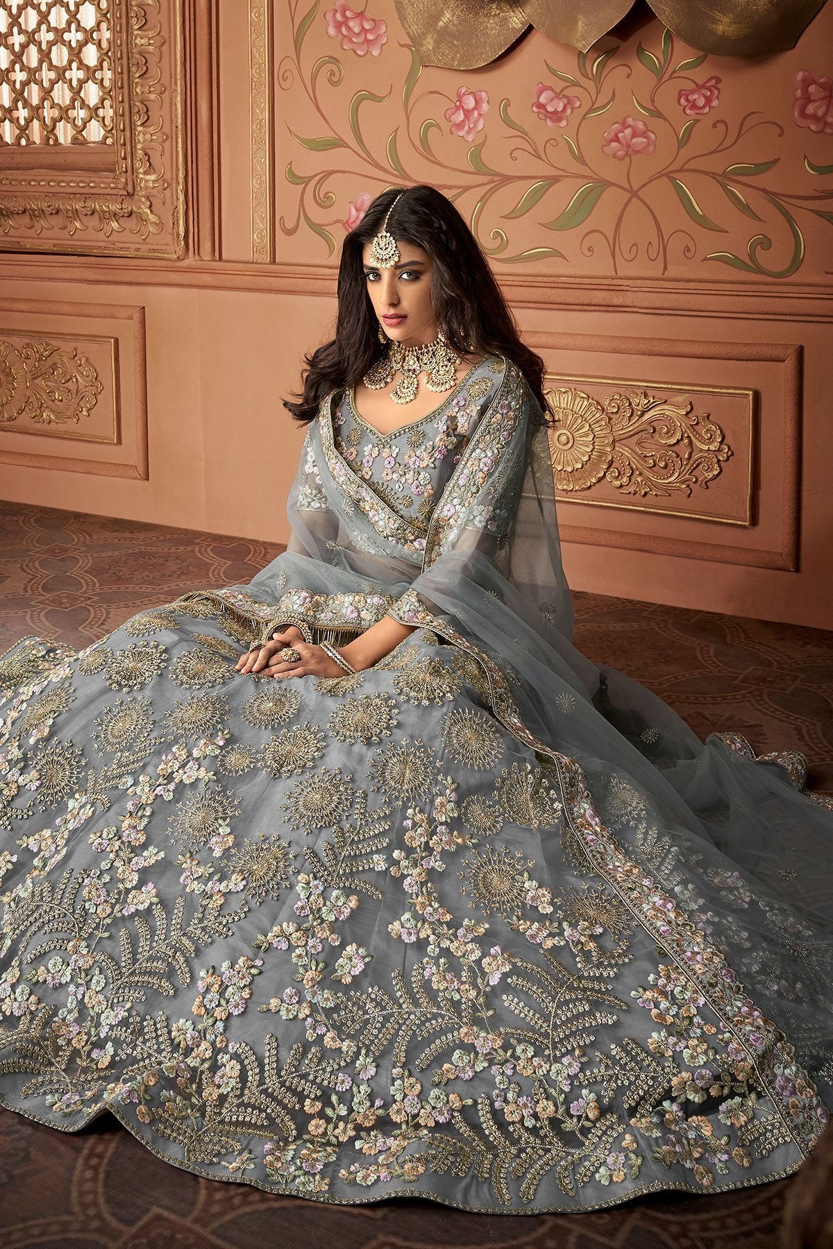 Gray Designer Party Wear Lehenga Set