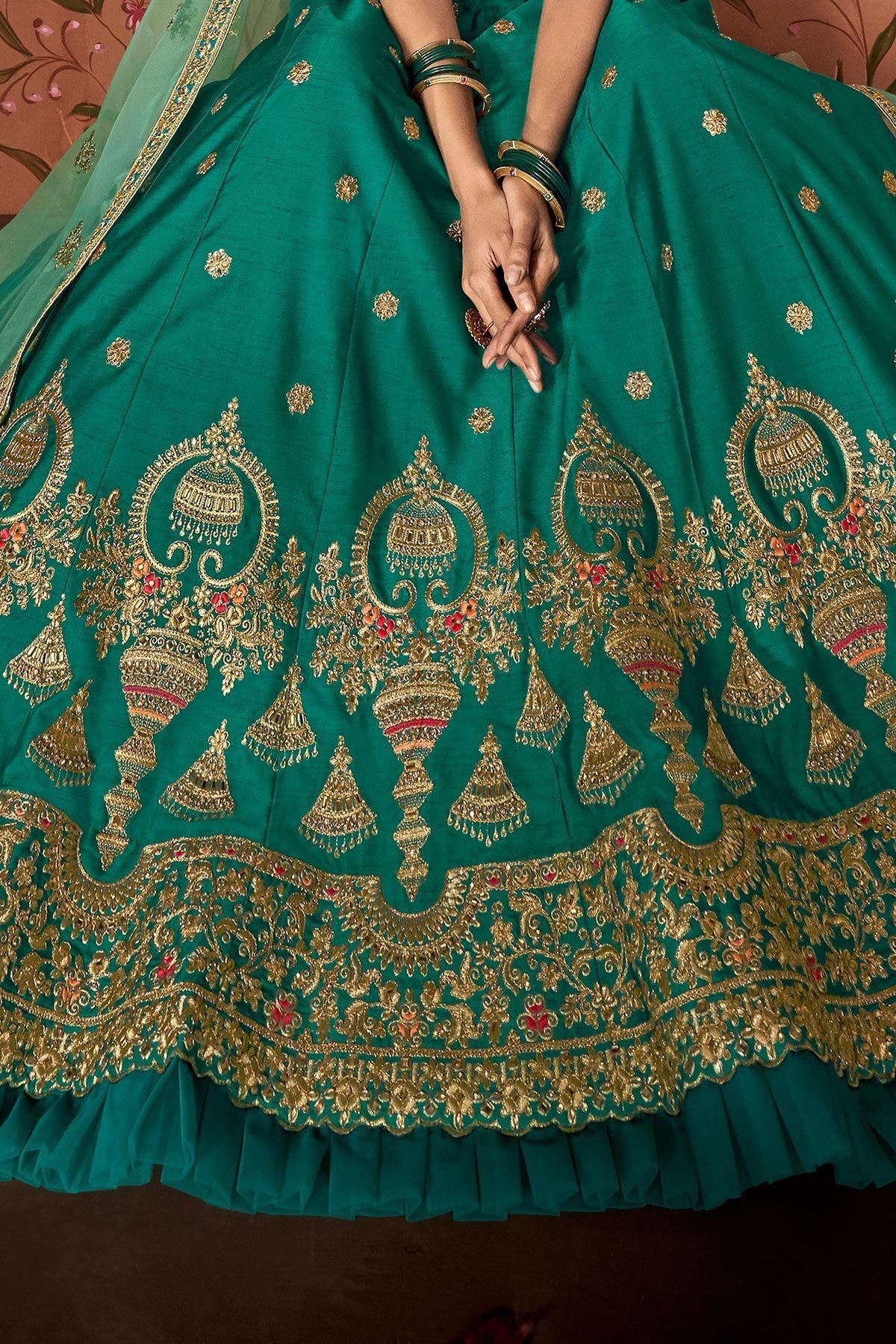 Cyan and Green designer party wear Lehenga set