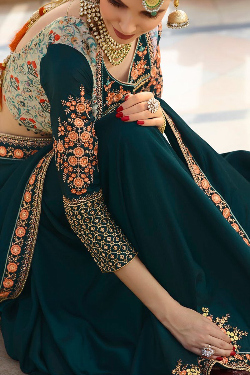 Peacock Embroidered Designer heavy Silk Saree