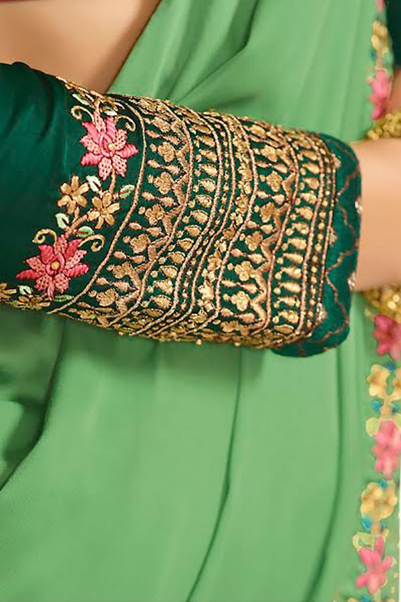 Emerald Green and Pine Green Embroidered Designer heavy Silk Saree