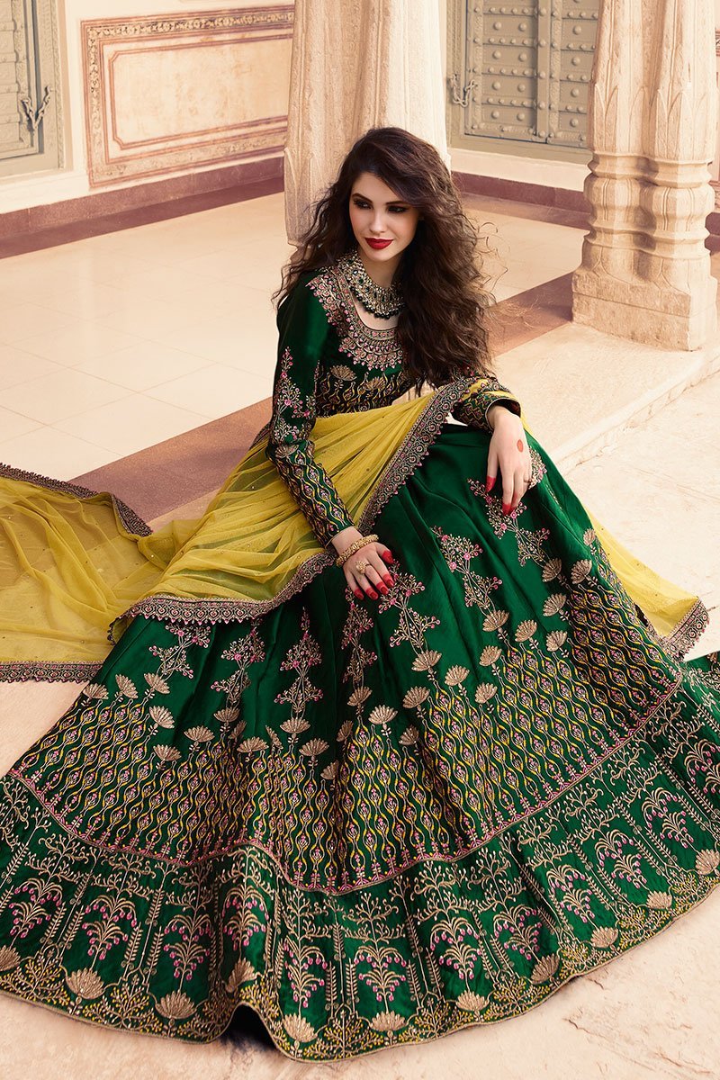 Dark Green Colored Party Wear Lehenga Choli