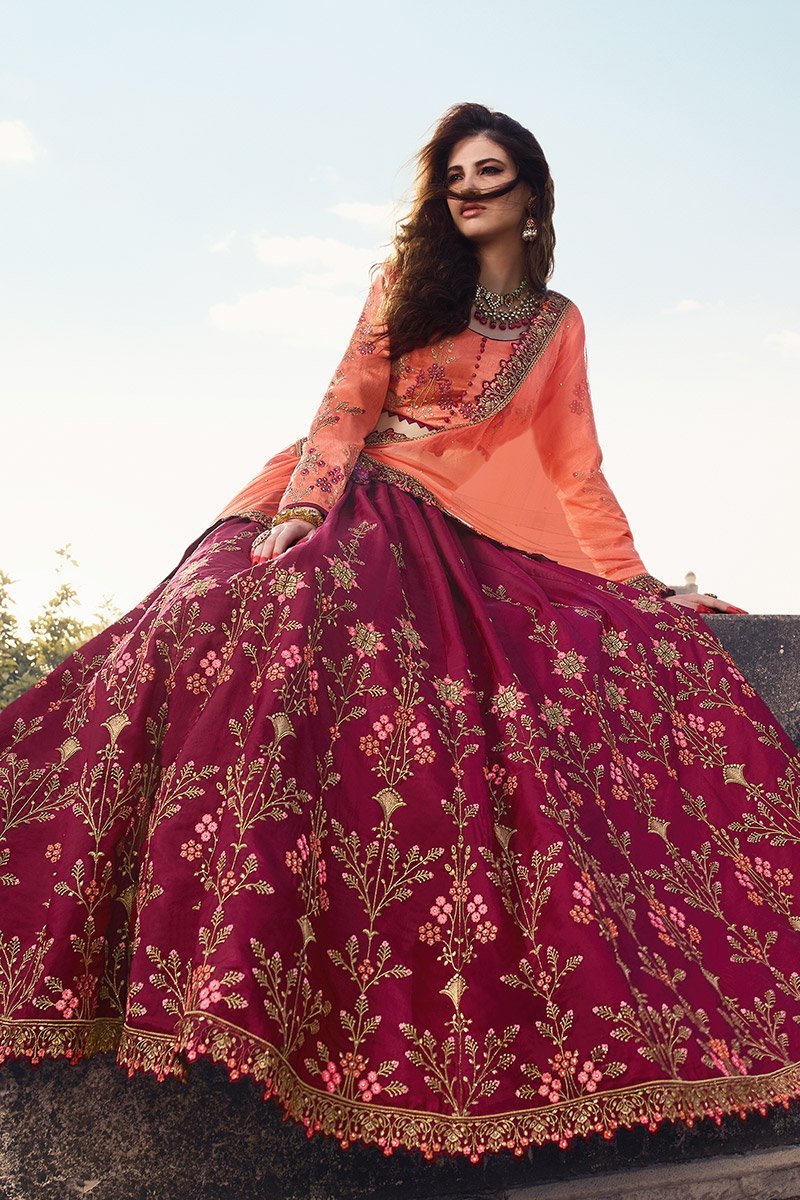 Coral and Magenta Party Wear Lehenga Choli