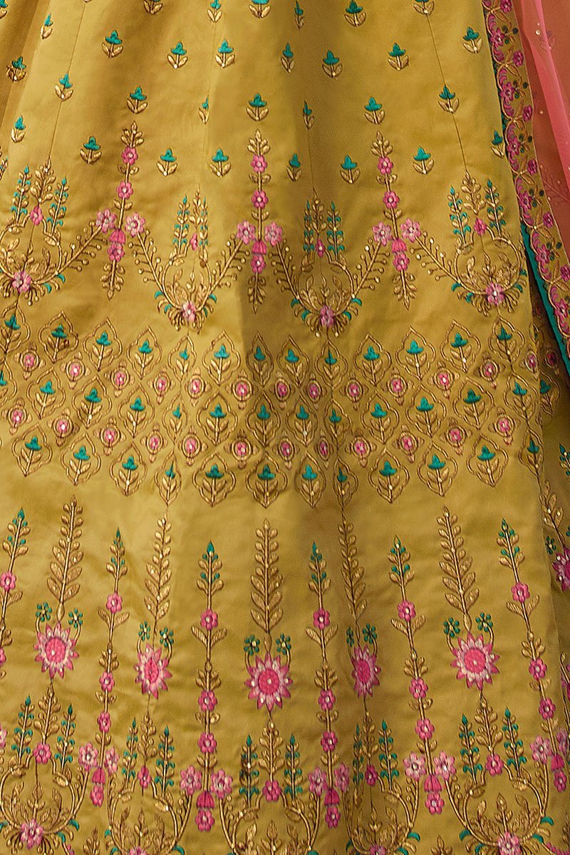 Mustard and Pink Party Wear Lehenga Choli