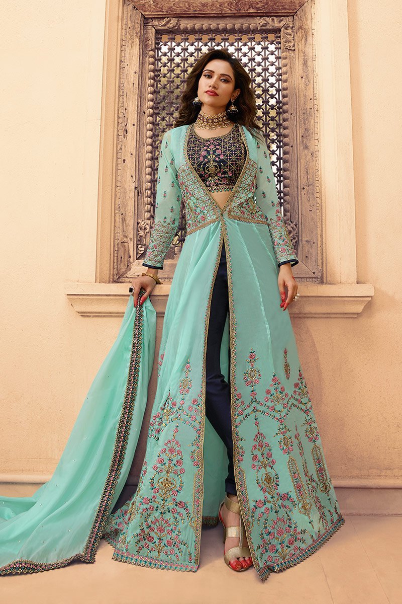 Midnight Blue and Arctic Blue Party Wear Lehenga Choli