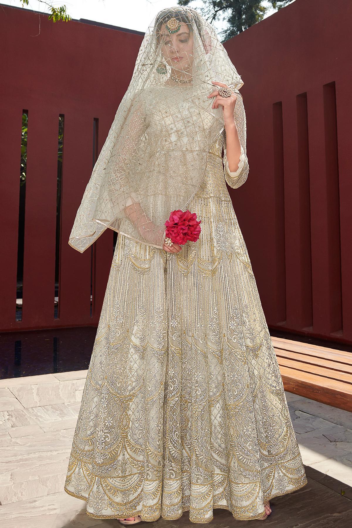 White Embroidered Designer Anarkali Suit