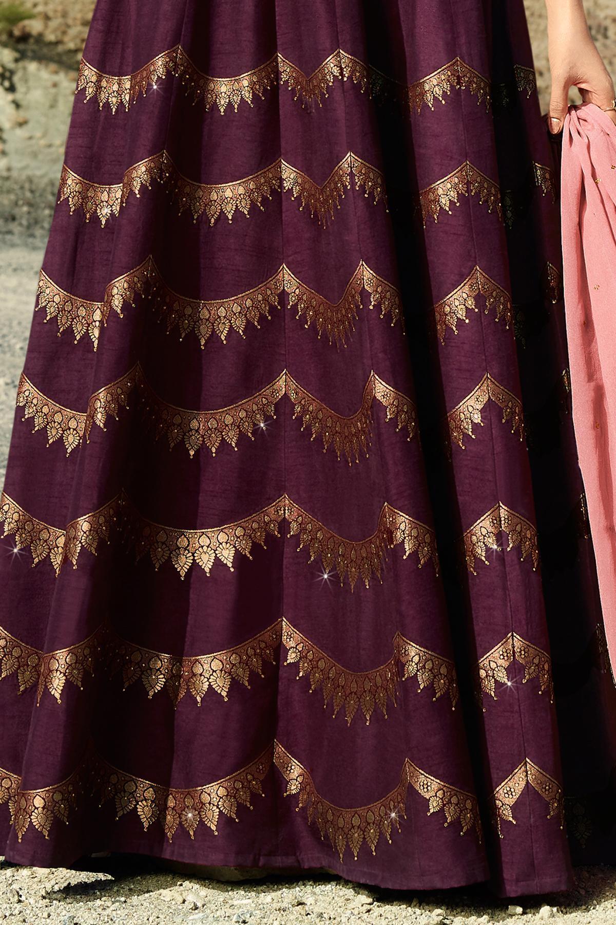 Wine Embroidered Designer Anarkali Suit