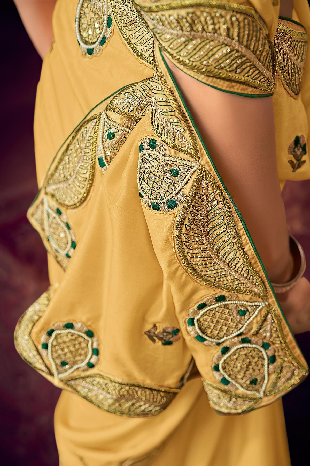 Yellow And Forest Green Designer Saree