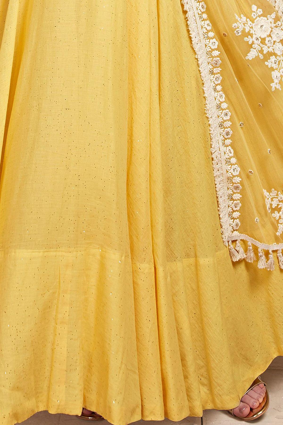 Yellow Designer Cotton Maslin Gown