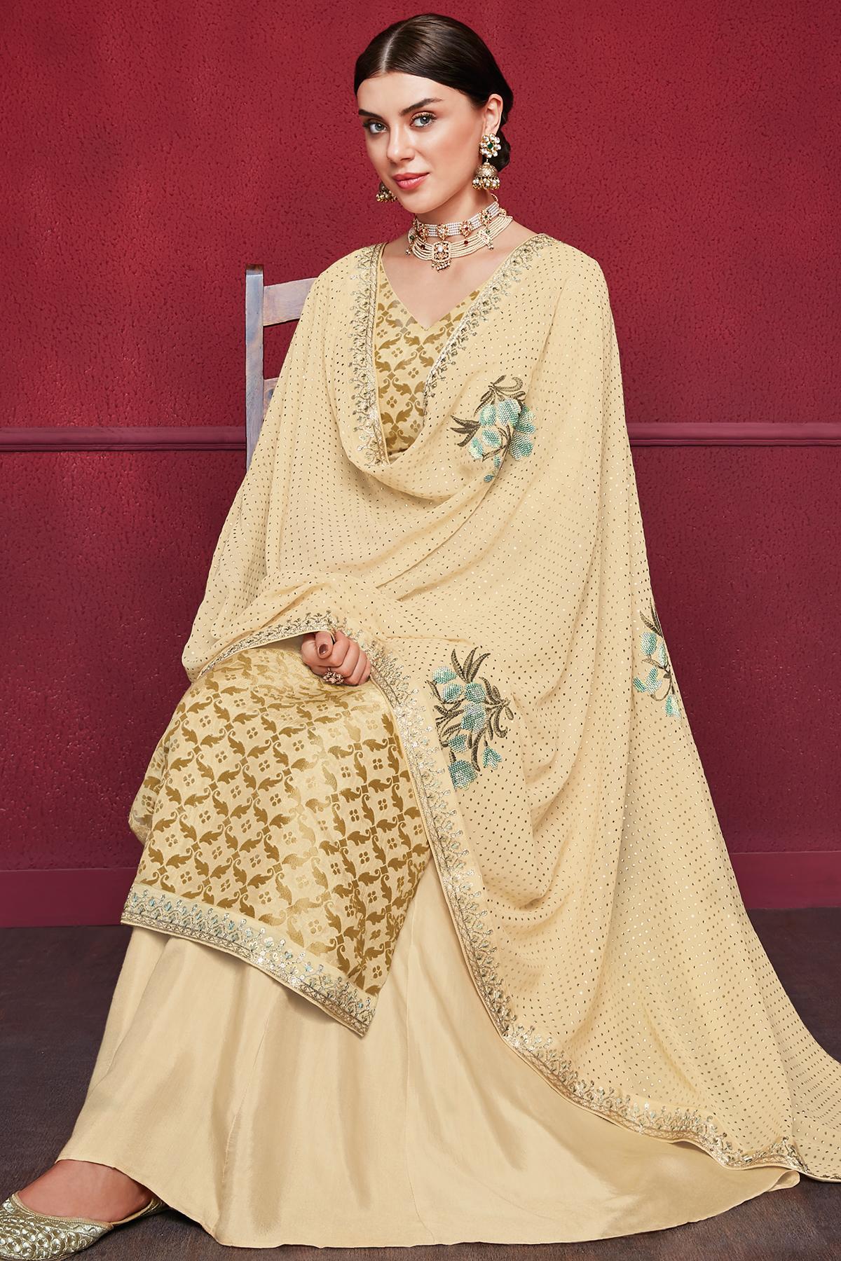 Yellow Designer Dola Silk Palazzo Suit