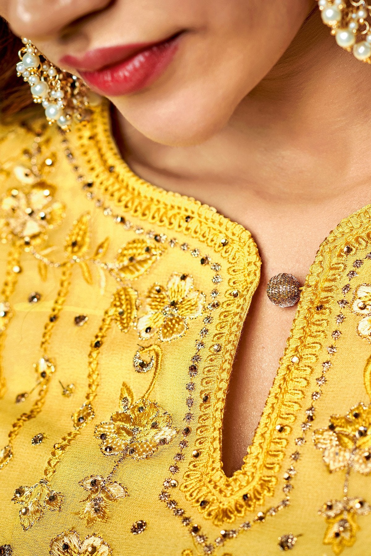 Yellow Embroidered Paryt Wear Straight Suit