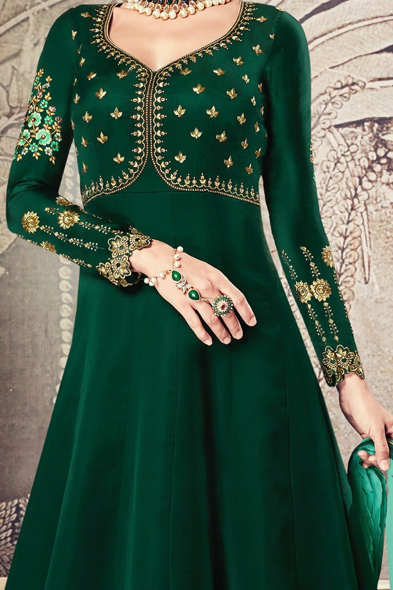 Basil-Green Floor length Party Wear Anarkali Suit
