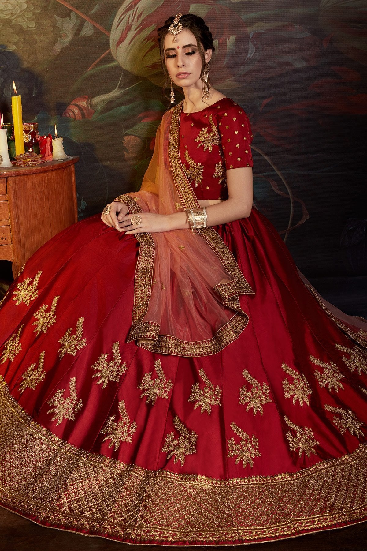 Designer wear Bridal Lehenga set in Red