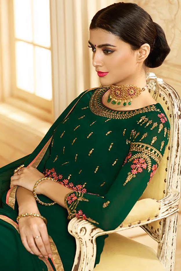 Dark Green Ethnic Multi Embroidered Anarkali Suit