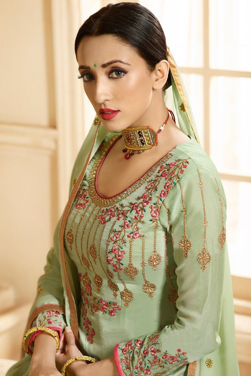 Light Green Ethnic Multi Embroidered Anarkali Suit