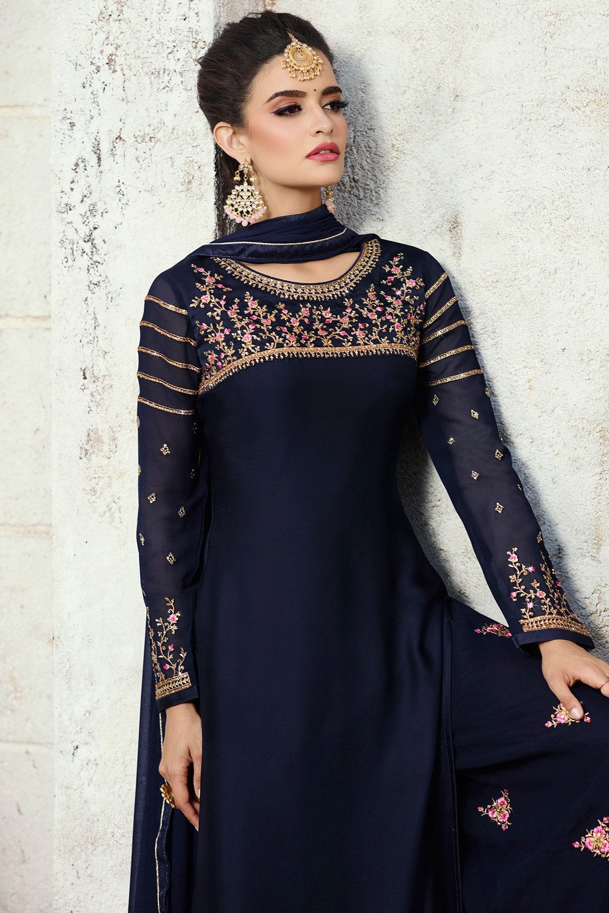Fabulous Midnight-Blue party wear Palazzo suit
