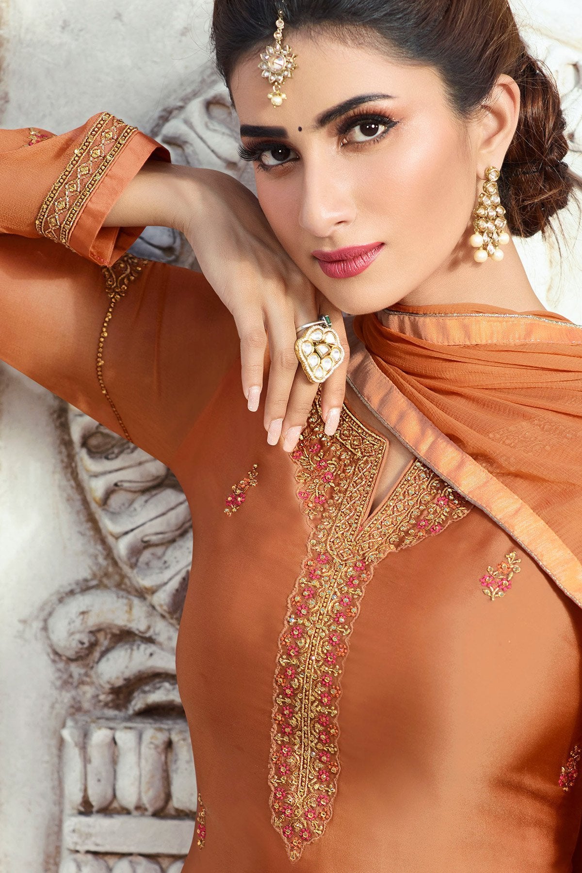 Fabulous Copper Brown party wear Palazzo suit